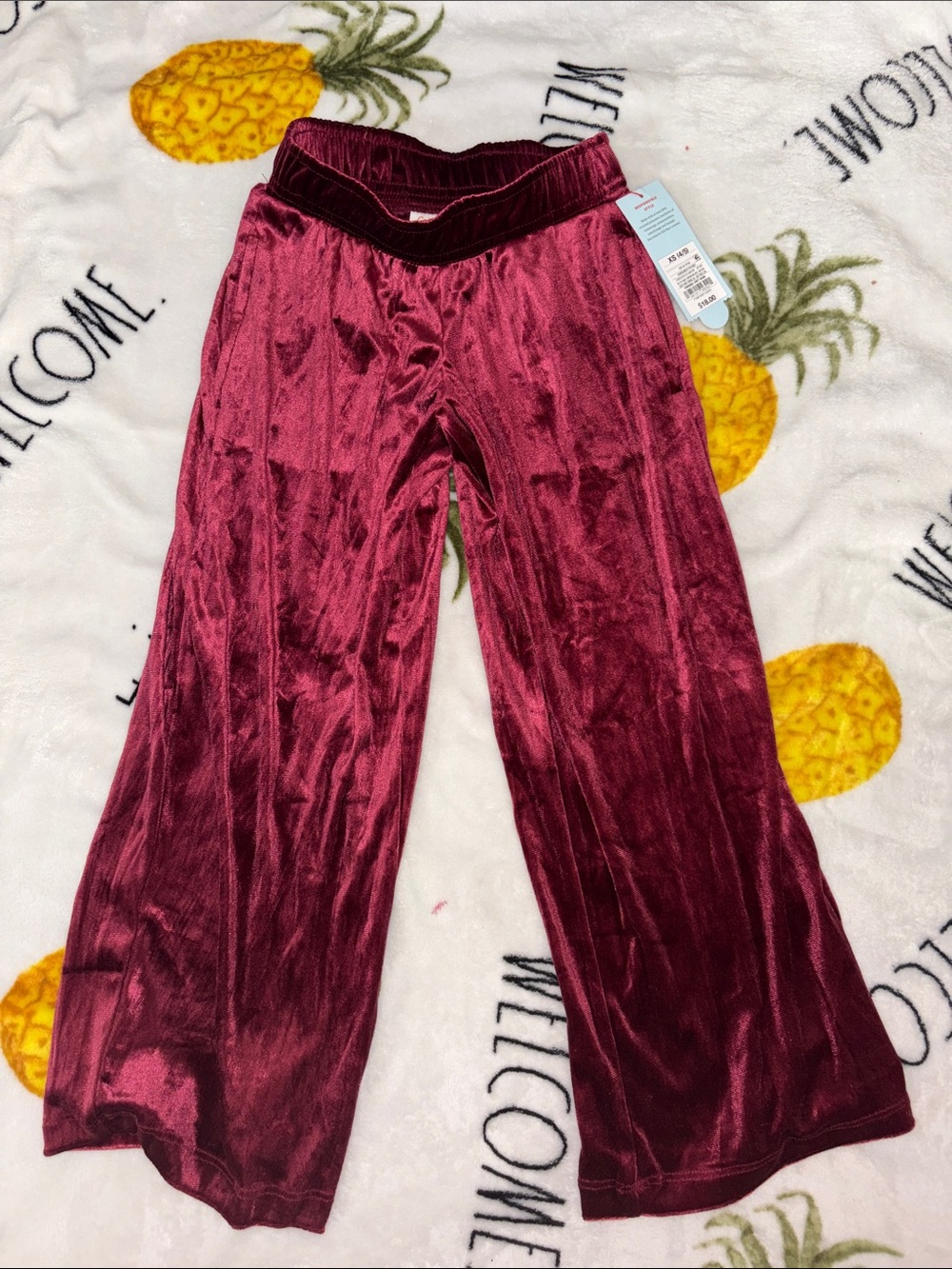 Girls' Velvet Wide-Leg Pants - Wine XS 4/5